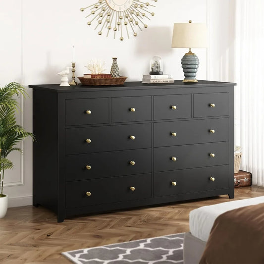 Dresser, Dresser for Bedroom with 10 Drawers Black Dresser with Smooth Metal Rail Wood Dressers 52.2W*15.8" D*35.8" H  dresser