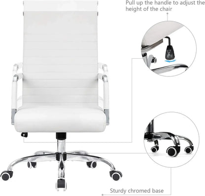 Ribbed Office Desk Mid Back Computer Chair Height Adjustable Conference Executive Task Swivel PU Leather