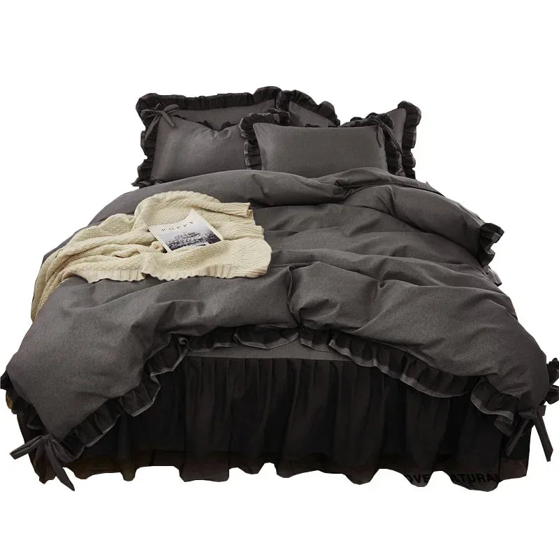 Garden Hot Style Black Lace Four-piece Princess Wind Bed Skirt 1.5/1.8m Bed  Bedding Set Bed Comforter Set Home