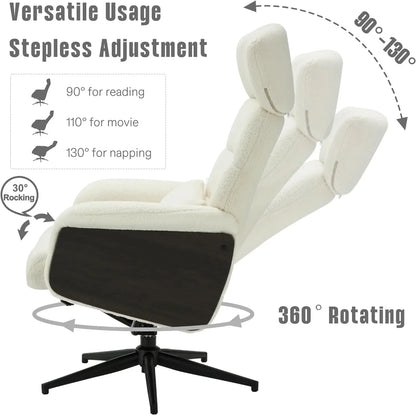 White Sherpa Accent Chair with Ottoman, Rocking Chair with Adjustable Backrest, Wingback Nursery Glider Chair