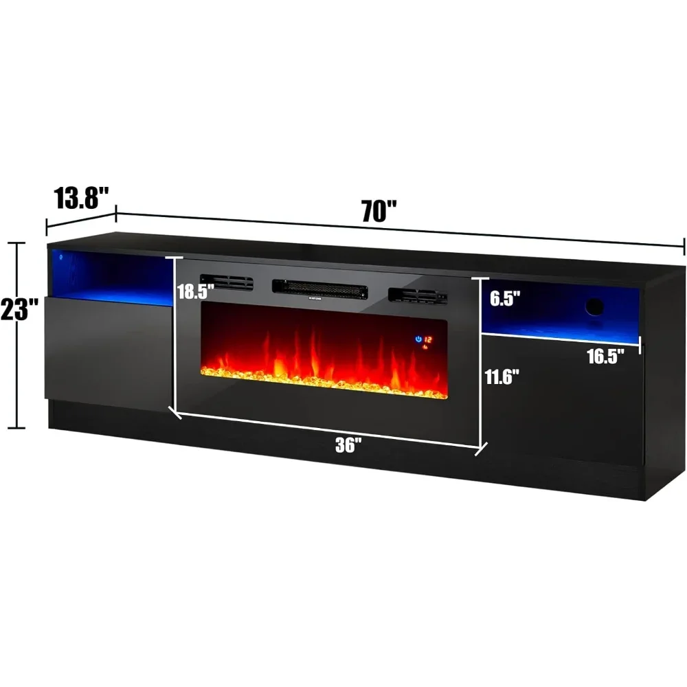 Soporte de TV con chimenea eléctrica de 36", centro de entretenimiento con luz LED, soporte de entretenimiento con textura de madera moderna