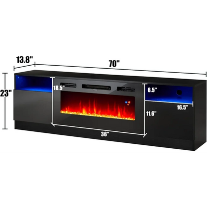 Fireplace TV Stand with 36" Electric Fireplace, LED Light Entertainment Center, Modern Wood Texture Entertainment Stand