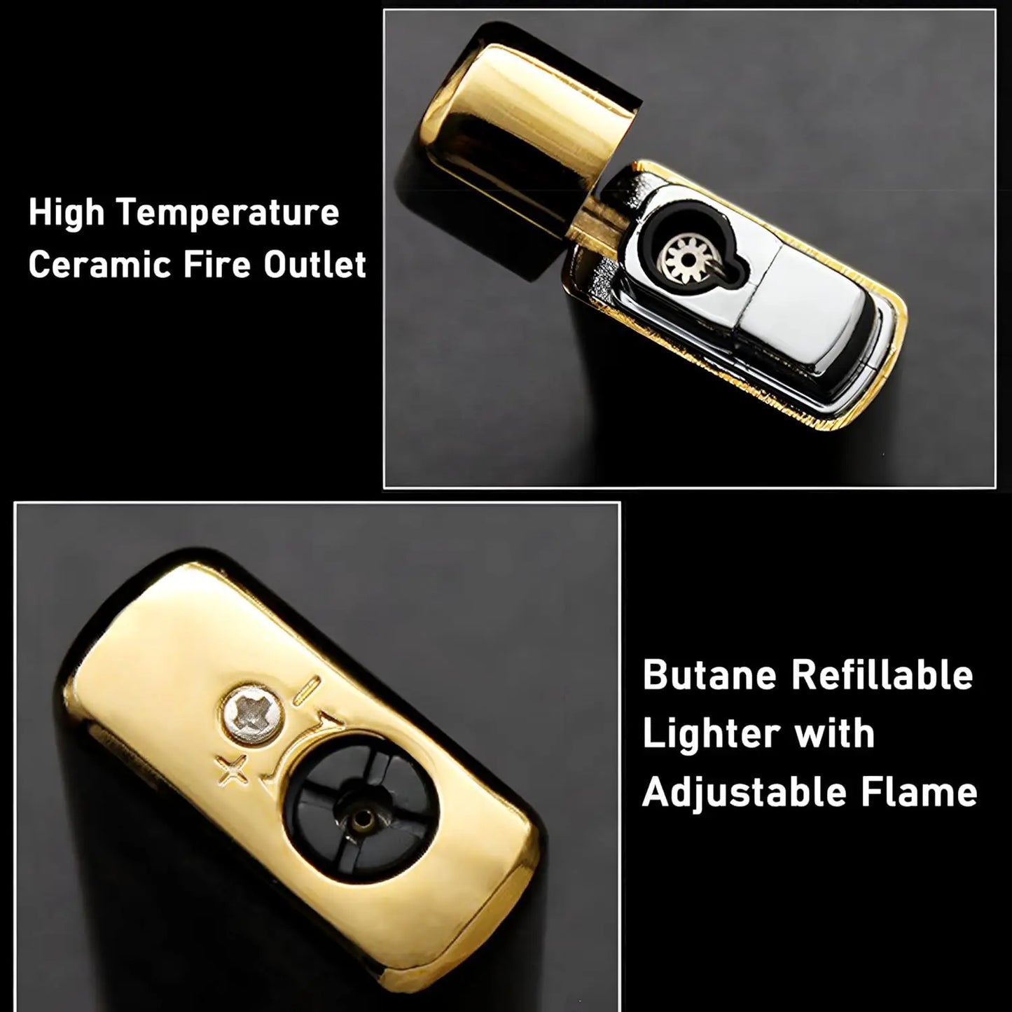 2 Pack Windproof Cigarette Lighter Jet Flame Torch Lighter Refillable Butane for Cigar Gifts Family Use(Without Butane Gas)