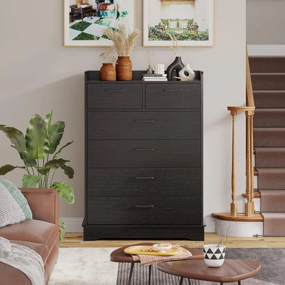 Black 6 Drawer Dresser, Wooden Storage Chest of 6 Drawers, Vertical Large Capacity Clothing Storage Organizer, Tall Dressers