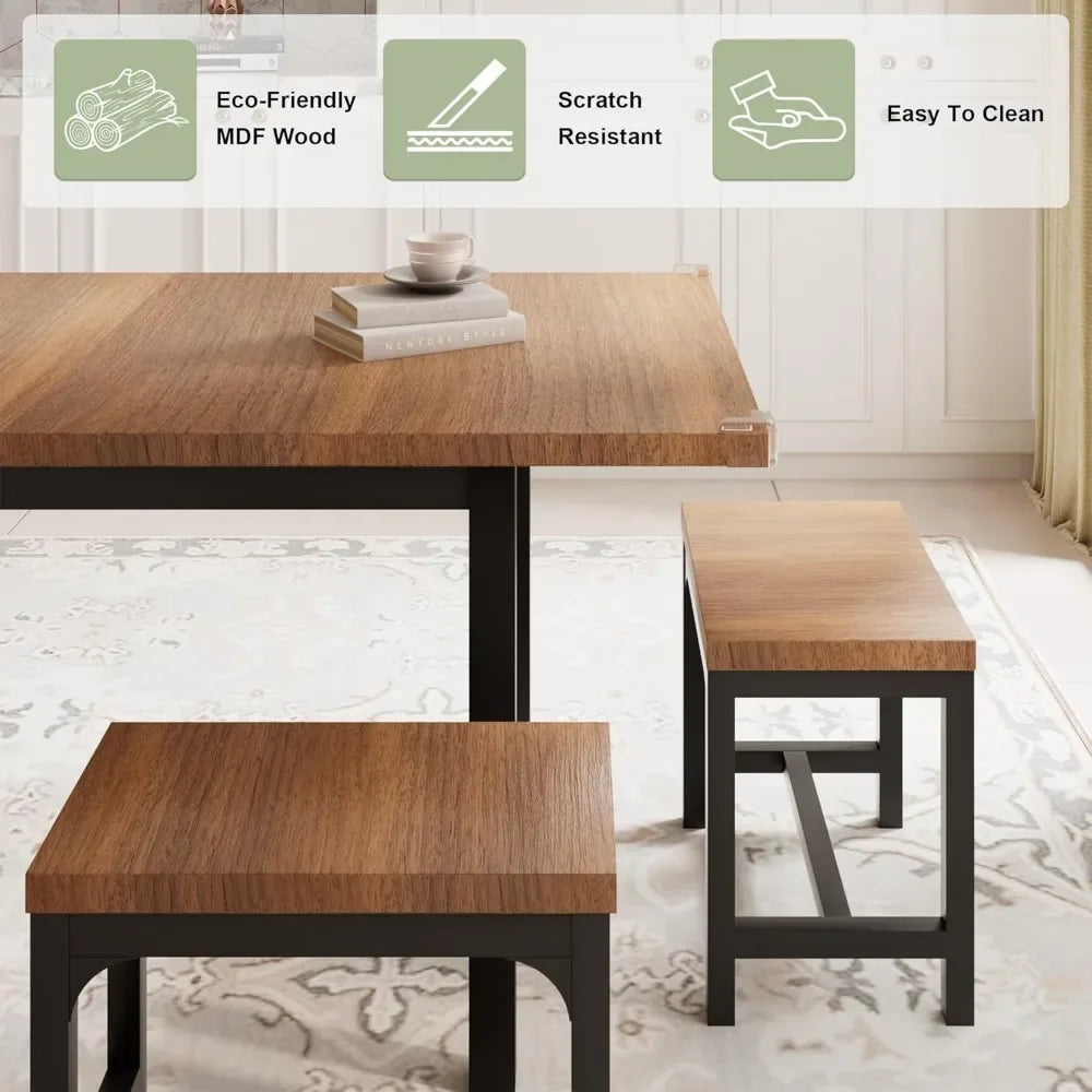 7-Piece Extendable Dining Set, 63" Table with 6 Stools, Mid-Century Style, Heavy-Duty Frame, Easy Assembly (Walnut)