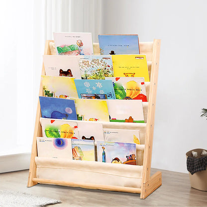 Bibliothèque en bois à 6 niveaux pour enfants, étagère de rangement pour livres, organisateur bien rangé, toile pour chambre d'enfant, gain de place