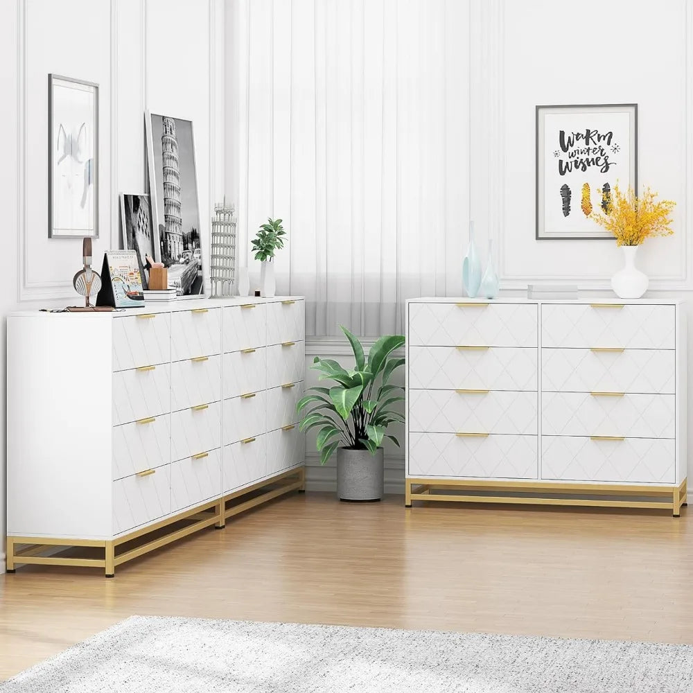 Cómoda para dormitorio con 8 cajones Tocador Mueble de TV Cómoda Cajonera para salón Pasillo Entrada Blanco