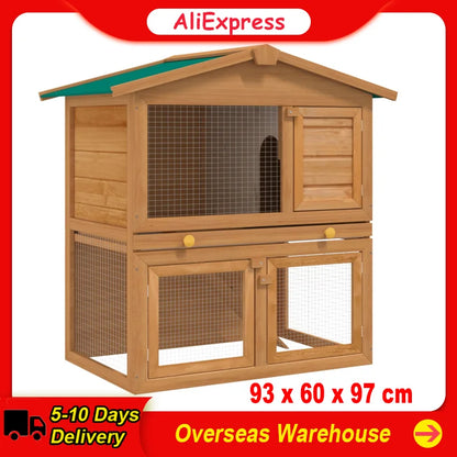 Clapier d'extérieur pour lapins et petits animaux Cage pour animaux de compagnie 3 portes Maison en bois pour petits animaux