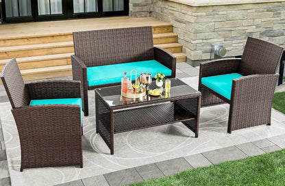 4-Piece Patio Furniture Wicker Outdoor Bistro Set, All-Weather Chairs , Balcony and Deck with Soft Cushions and Metal Table