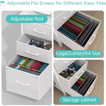 with File Drawers Cabinet, 47 Inch Home Office Desks with Fabric Filing Cabinet for Small Space, Modern Writing Table PC Desks