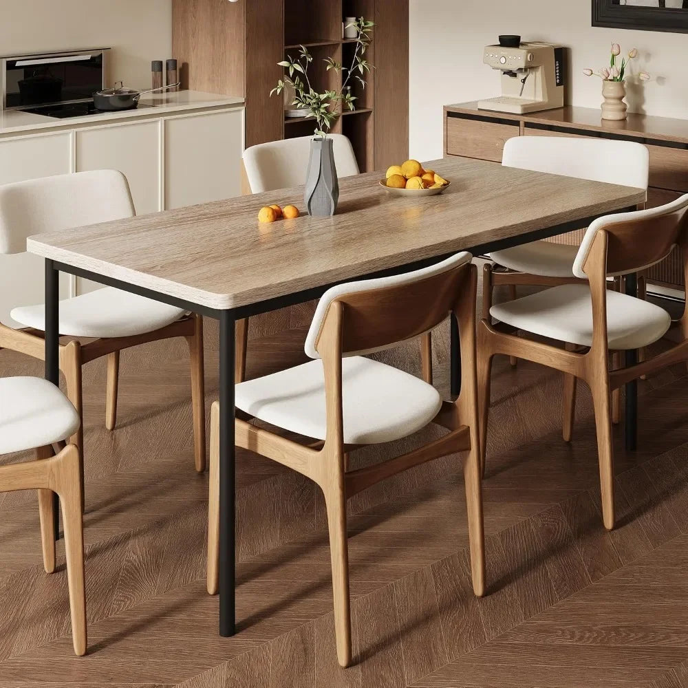 Mesa de comedor para 6, mesa de comedor de madera de 59 pulgadas para cocina, apartamento pequeño (solo mesa)