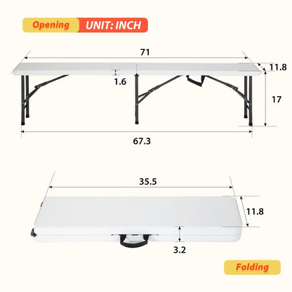 US  6FT Folding Portable Plastic In/Outdoor Camping Picnic Party Dining Bench 2 Pack