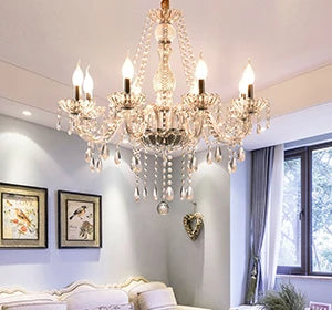 TRY-YEAN Cognac Crystal Glass Chandelier 8 Arms Chandelie Glass Living Room Bedroom Wedding Decor Hanging Lamp Lobby Suspension