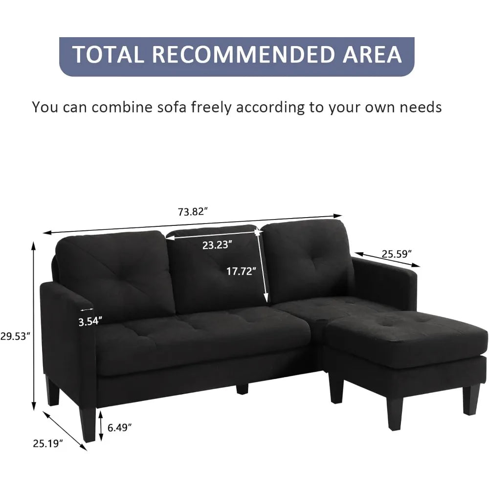 Living Room Sofas , 3 Seat L-Shaped Couch Sofabed with Modern Linen Fabric for Small Space Livingroom Living Room Sofas