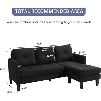 Sofás para sala de estar, sofá cama de 3 plazas en forma de L con tela de lino moderna para salas de estar en espacios pequeños Sofás para sala de estar