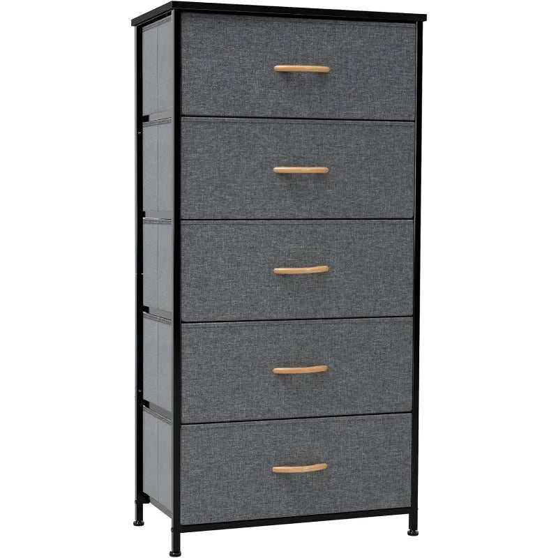 Tour de rangement verticale pour commode - Cadre en acier robuste, plateau en bois, bacs en tissu faciles à tirer 17,7"x11,8"x46,1" Meubles