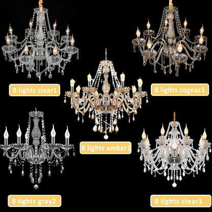 TRY-YEAN Cognac Crystal Glass Chandelier 8 Arms Chandelie Glass Living Room Bedroom Wedding Decor Hanging Lamp Lobby Suspension