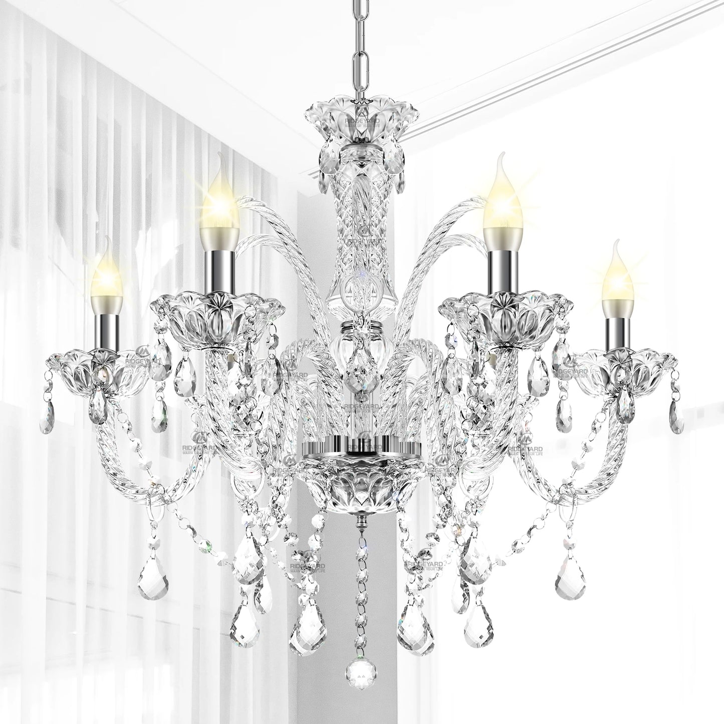 Ridgeyard 6-8 Arms Modern Crystal Glass Chandelier K9 Home Decor Luxury Pendant Candle Lamp For Dining Living Room Bedroom Light