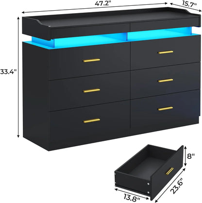 Modern Dresser 9 Drawer with LED Light,Wide Drawer Organizer Cabinet for Bedroom Living Room Chest  for Closet of Wood Drawers