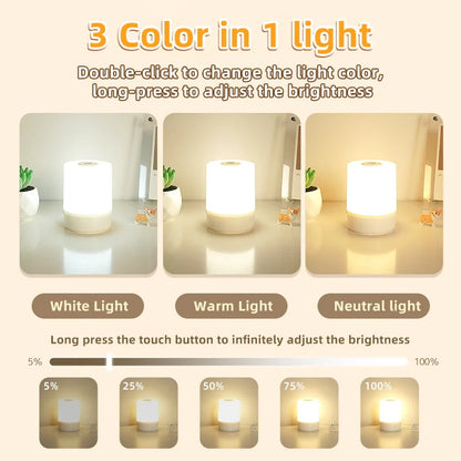 Touch Night Lamp USB LED Lamp With Switch Rechargeable Three Colors Lights For Kitchen Hallway Closet Bedroom Home Night Light