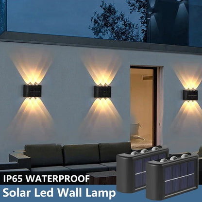 Lámpara de pared solar para exteriores, impermeable, con energía solar, luz hacia arriba y hacia abajo, para iluminar el jardín del hogar, decoración del patio, luces solares exteriores