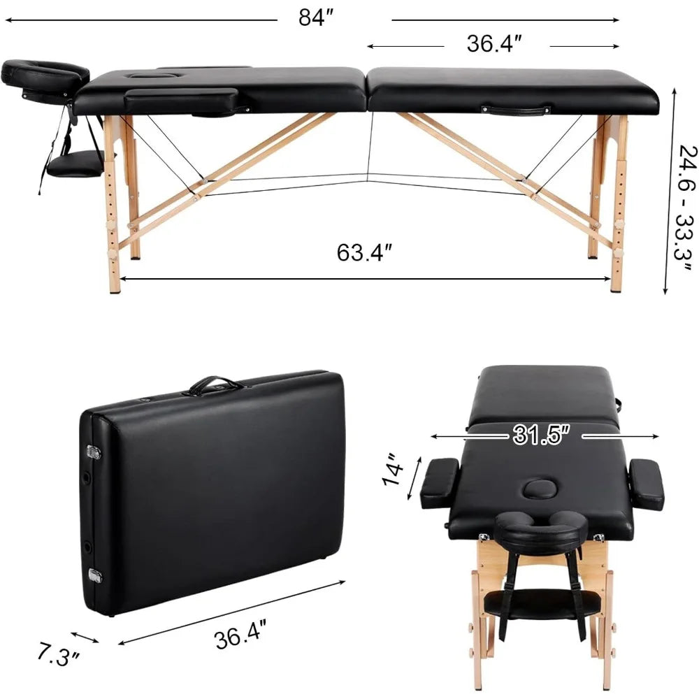 Mesa de masaje Yaheetech, cama de masaje, cama de pestañas portátil para extensiones de pestañas, mesa de belleza para tatuajes, ajustable, color negro