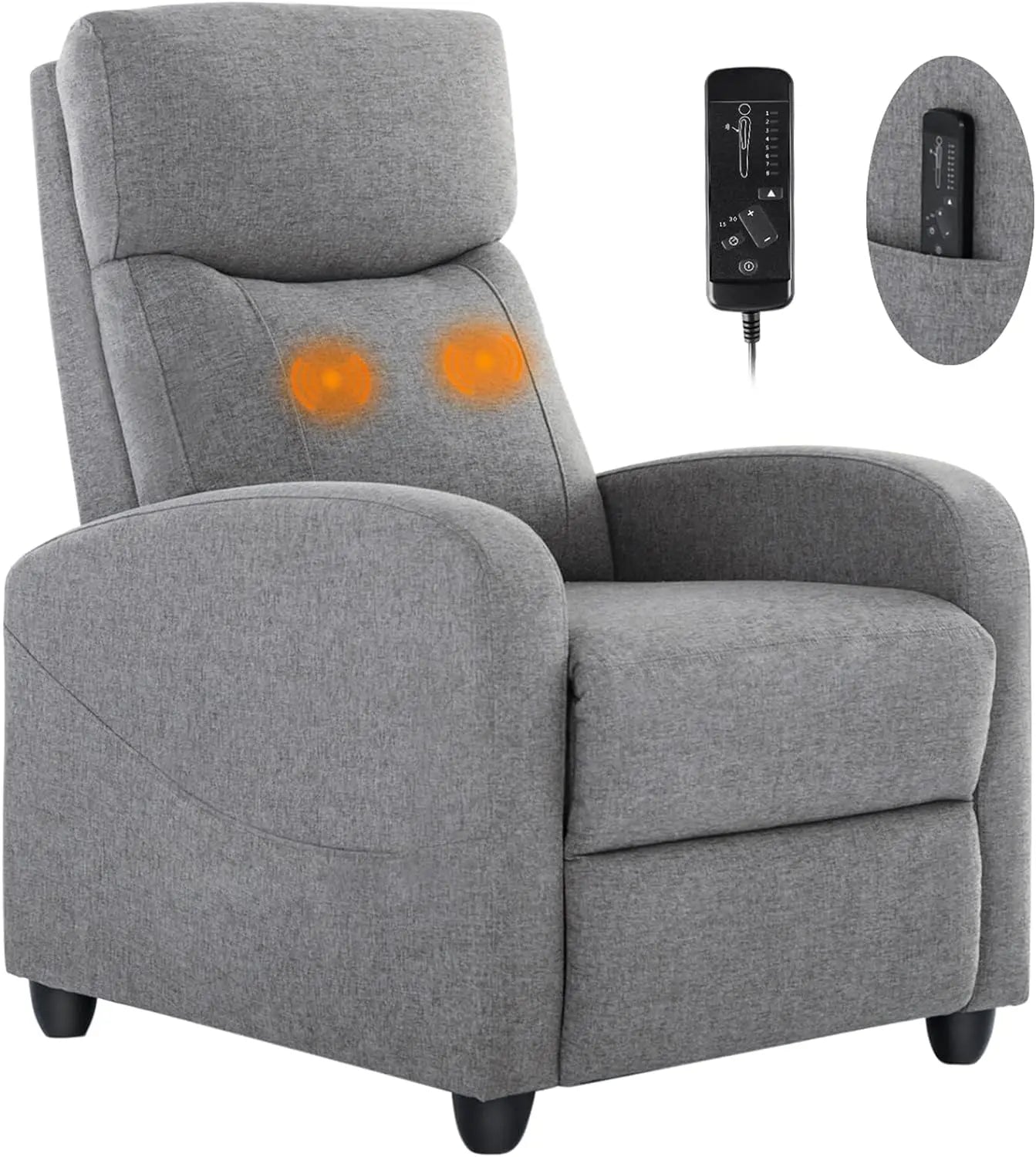 Fauteuil inclinable Sweetcrispy pour adultes, petit fauteuil inclinable en tissu de massage, siège de cinéma maison avec support lombaire, réglable et moderne