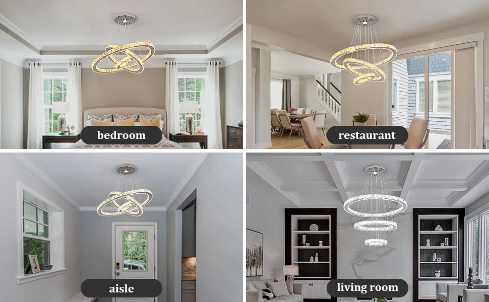 Luxury Crystal Modern Pendant Light DIY Rings Led Dimmable Chandelier Hanging Lustre Ceiling Lamp Home Living Room Decor Fixture