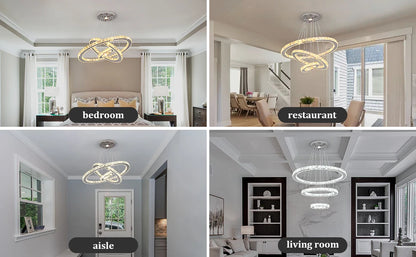 Luxury Crystal Modern Pendant Light DIY Rings Led Dimmable Chandelier Hanging Lustre Ceiling Lamp Home Living Room Decor Fixture