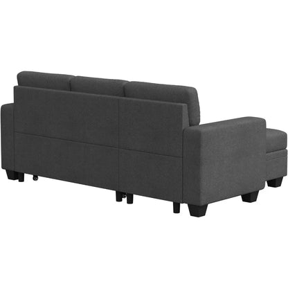 82" L-Shape Sofa Reversible Sleeper, Pull Out Bed, Storage Chaise and Arms, Corner Couch for Living Room, Linen Sectional Sofa