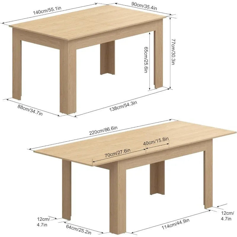 Extendable Dining Table for 6-10 Person, Wooden Dining Room Table, Modern Extendable Table for Gatherings, Meeting for Kitchens