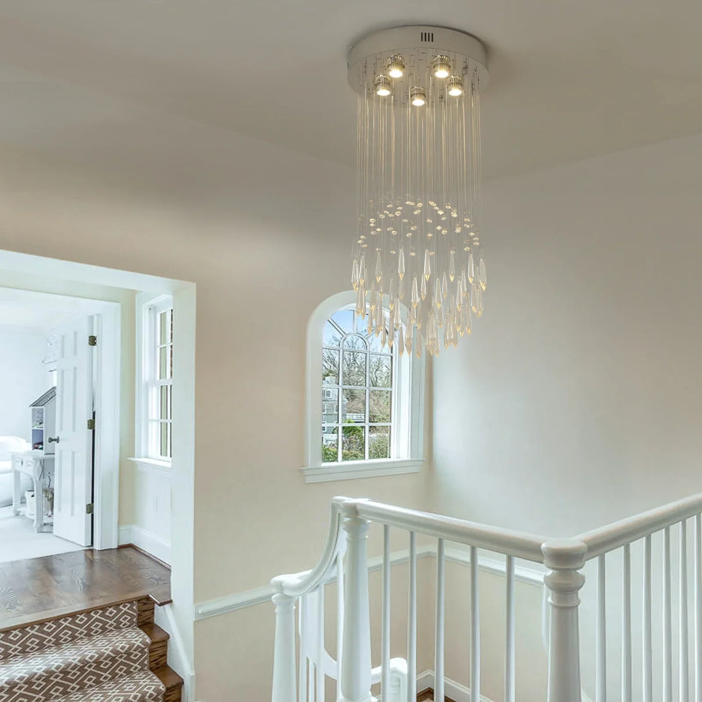 Crystal Led Pendant Lights Modern Staircase Chandelier Ceiling Lamps Living Dining Room Lustre Hanging Luminaire