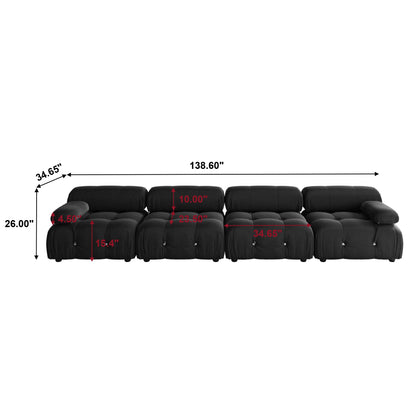 Minimalist Sectional Sofa for Living Room Black Velvet Fabric Modular Couches with Ottomans Comfortable Lounge Couch Sofas Sets