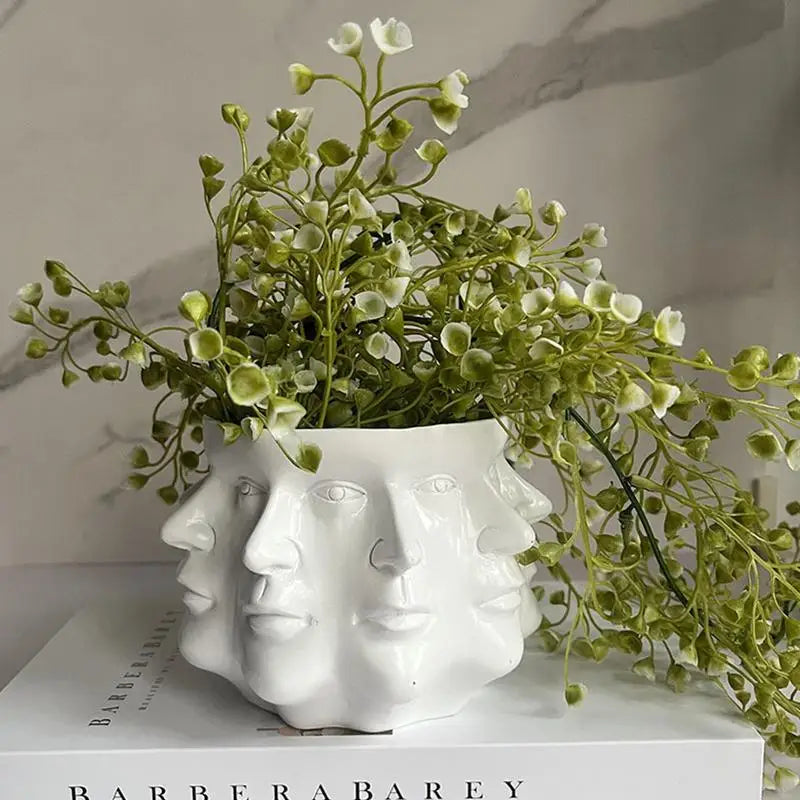 Modern Simple Ceramic Multi Face Flower Vase Human Head Plant Flower Pot Nordics Art Planter Creative Vase Home LivingRoom Decor