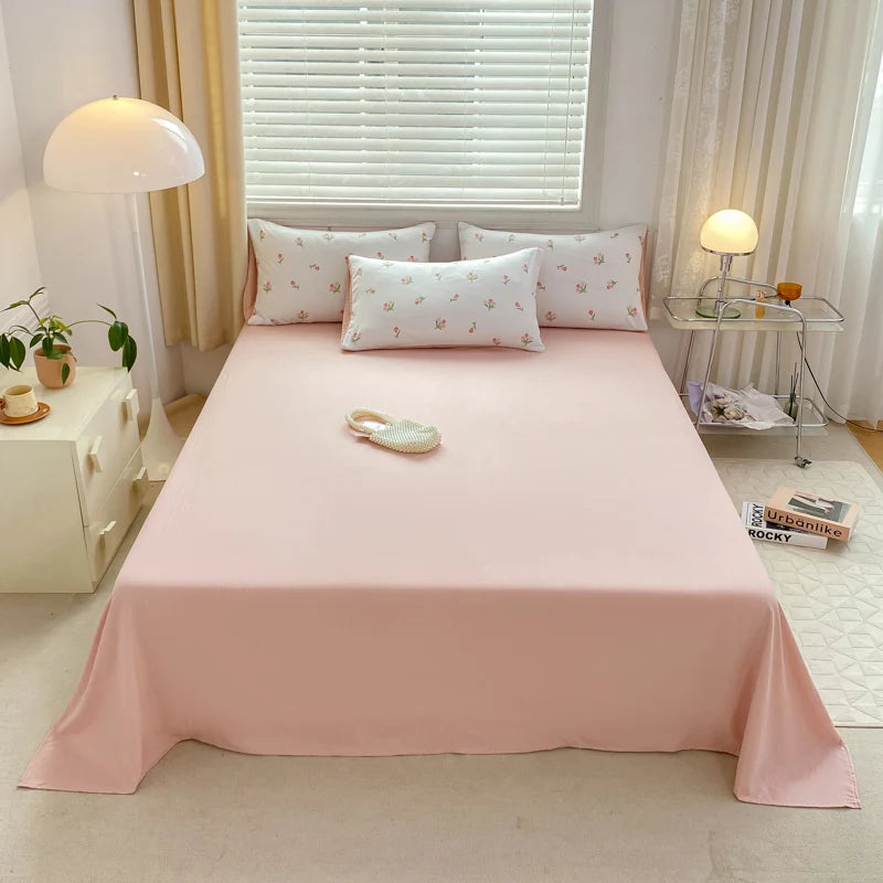 Juego de cama romántico con tulipanes rosas, sábana encimera, funda de almohada, ropa de cama doble, tamaño queen, funda de edredón con estampado floral para niñas y niños, sin relleno