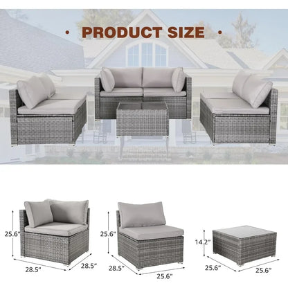 7 Pieces Patio Furniture Set, Modular Patio Set Wicker Outdoor Sectional Sofa Set PE Rattan Wicker Patio Conversation Set