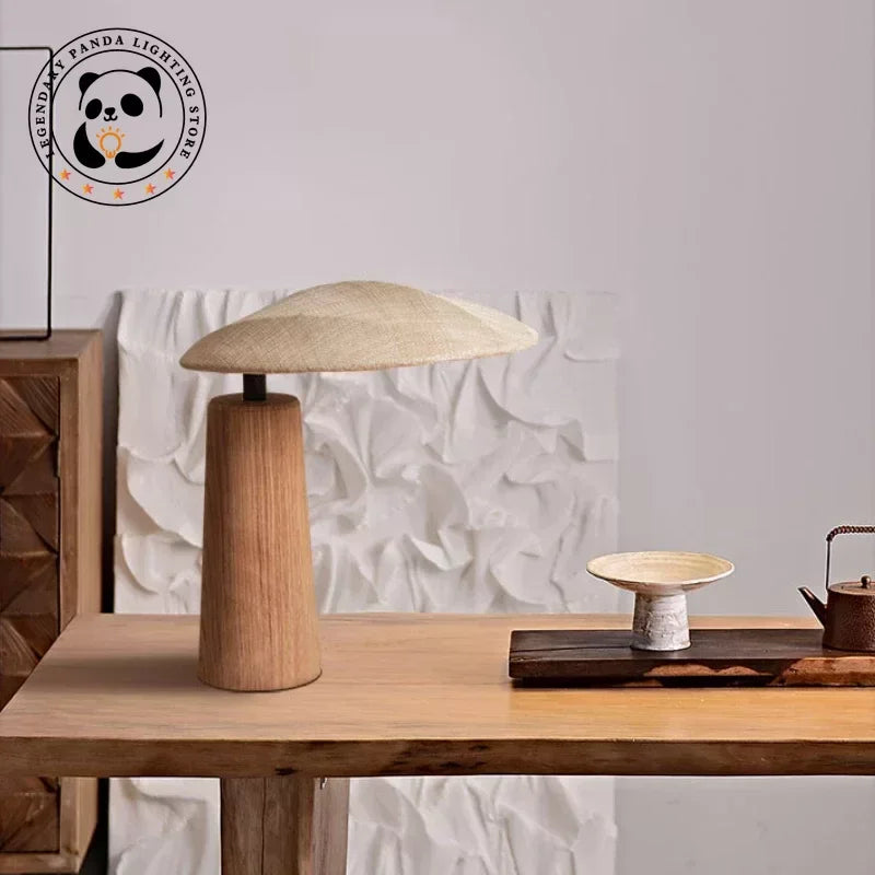 Lámpara de mesa de madera maciza japonesa Wabi-sabi, pantalla de tela LED, decoración de arte zen, luz de escritorio, sala de estar/modelo, dormitorio, casa de té, estudio