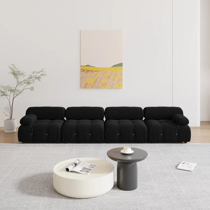 Minimalist Sectional Sofa for Living Room Black Velvet Fabric Modular Couches with Ottomans Comfortable Lounge Couch Sofas Sets