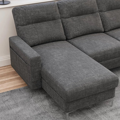 Convertible Sectional Sofa Couch, 4 Seat Sofa Set for Living Room U-Shaped Modern Fabric Modular Sofa Sleeper with Double Chaise