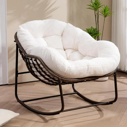 Mecedora Papasan para interiores, mecedoras de gran tamaño para exteriores con cojín acolchado de osito de peluche - Mecedora Egg Chair