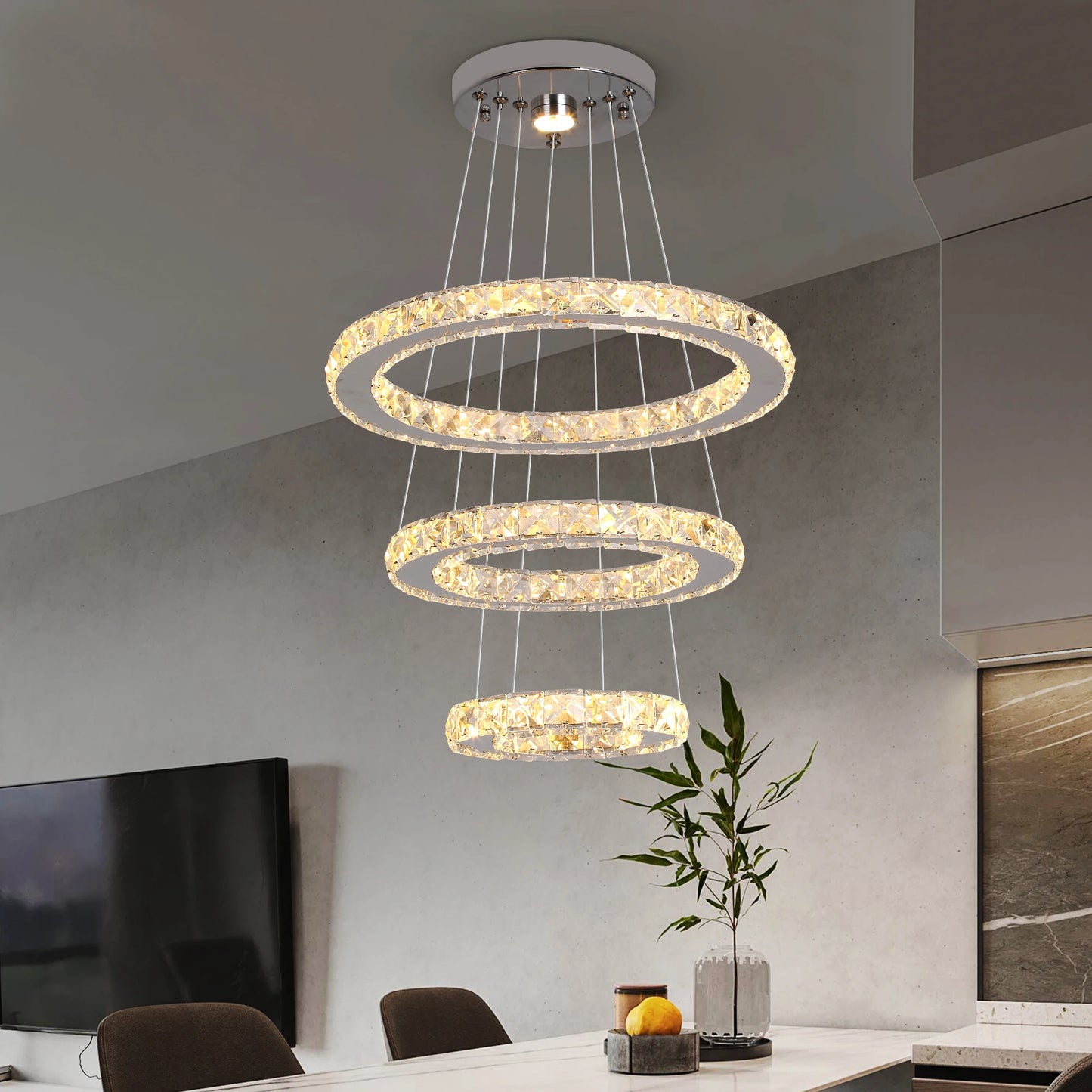 Luxury K9 Crystal Chandelier Pendant Lighting Fixtures Modern Ring Hanging Lamps Dining Room Hotel Home Appliance Decora Lights