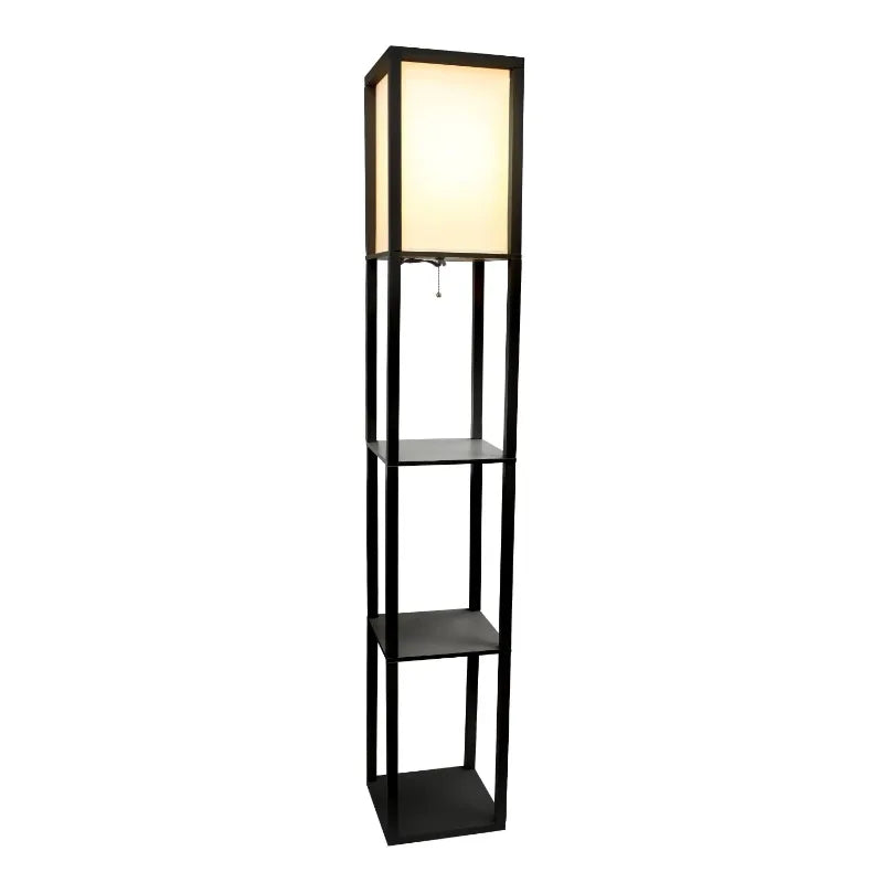 Floor Lamp Organizer Storage Shelf with Linen Shade,  for Living Room and Bedroom Black