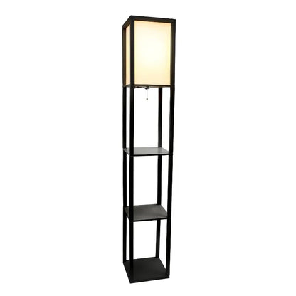 Étagère de rangement pour lampadaire avec abat-jour en lin, pour salon et chambre à coucher, noir