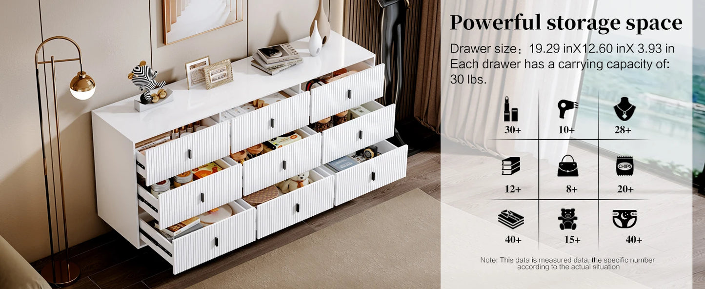 9 Drawer Dresser for Bedroom, Large Double Dresser with Wide Drawers, Modern Chest of Drawers,Storage Organizer Dresser