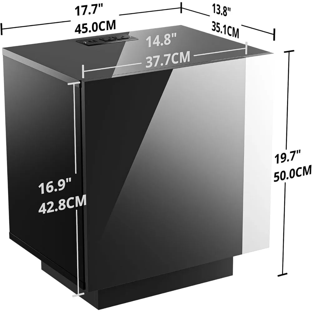 Tables de chevet, table de chevet haute brillance avec station de charge et armoire de rangement à lumières LED, armoire de rangement pour table de chevet pour chambre à coucher