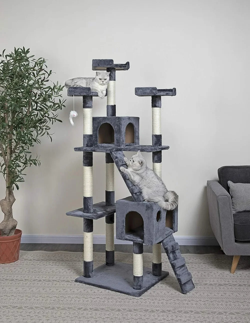 Arbre à chat extra large de 72 po de haut, tour pour chat, maison pour grands chats d'intérieur, jeu, griffoir, cachette, escalade, meubles d'activité avec