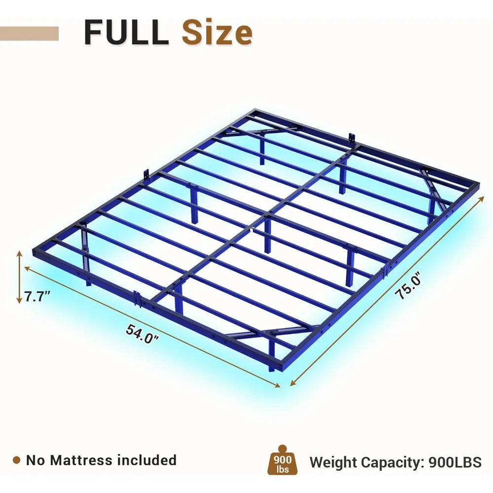 Marco de cama flotante tamaño completo con luces LED, plataforma de metal para cama tamaño completo, no necesita somier, fácil de ensamblar