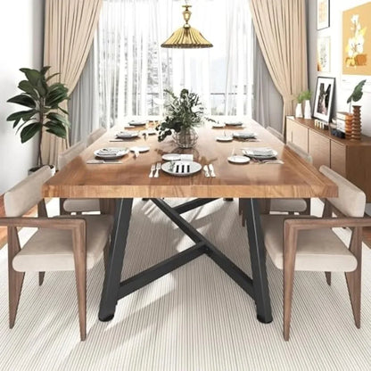 Large Solid Wood Dining Table ,Waterproof Rectangular Brown Kitchen Dinner Tables