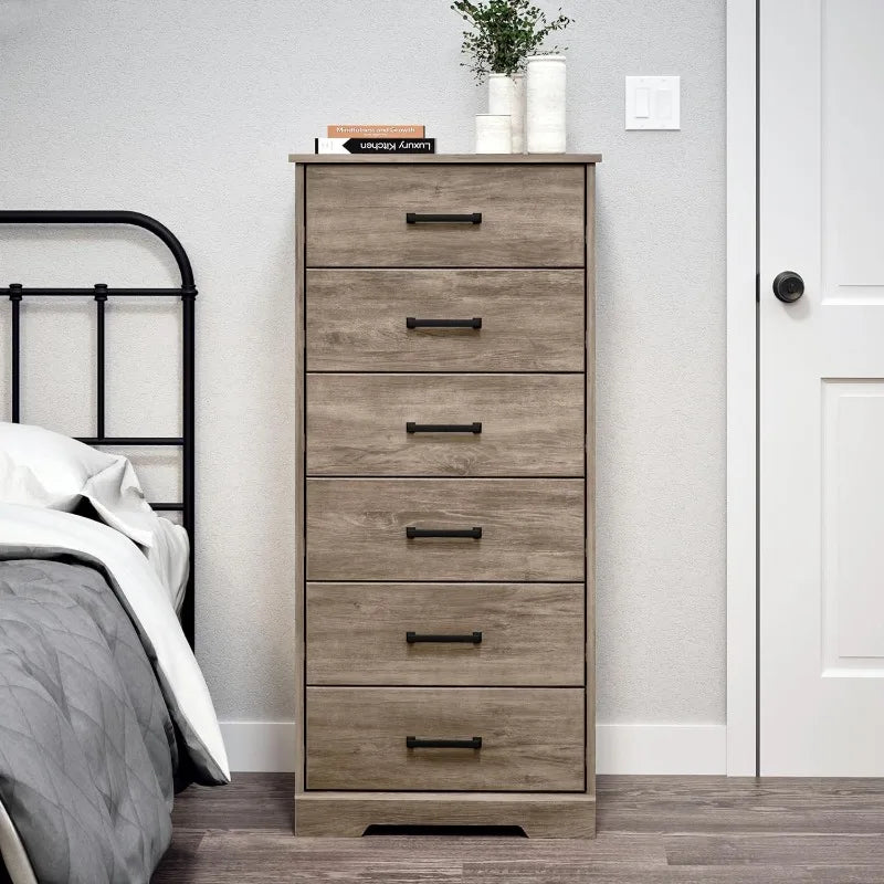 Astrid Tall White Dresser: 16"D x 20"W x 52"H, 6-Drawer Chest for Bedroom by Prepac - Perfect Chest of Drawers for Ample