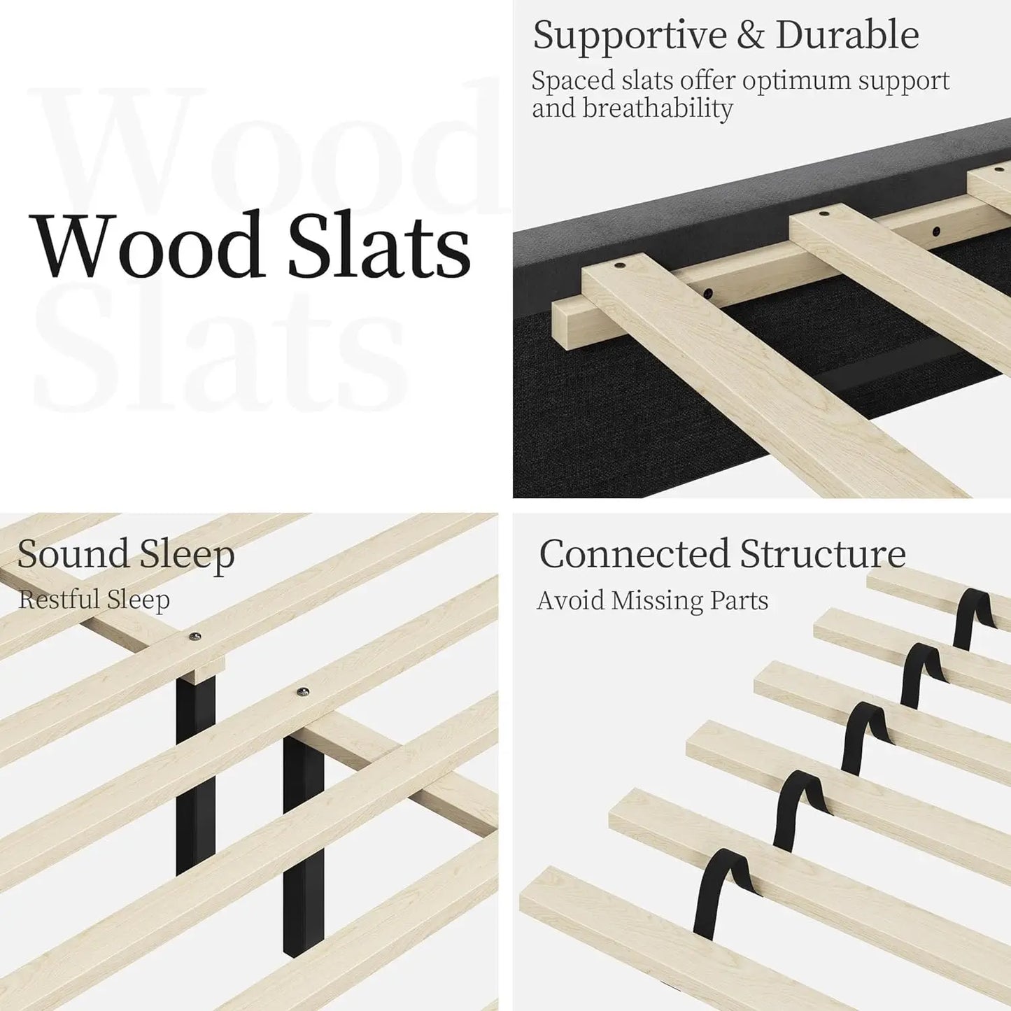 Cama de plataforma tapizada con estructura de cama completa y cabecera capitoné con laterales de ala/soporte de listones de madera resistente/no necesita somier